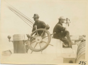 Image of Jot and MacMillan - on board Bowdoin.  Crossing Bay of Fundy